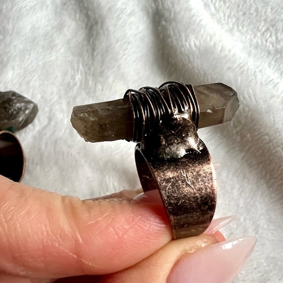 Smoky Quartz Bullet Adjustable Electroplated Ring - Picture 9 of 13